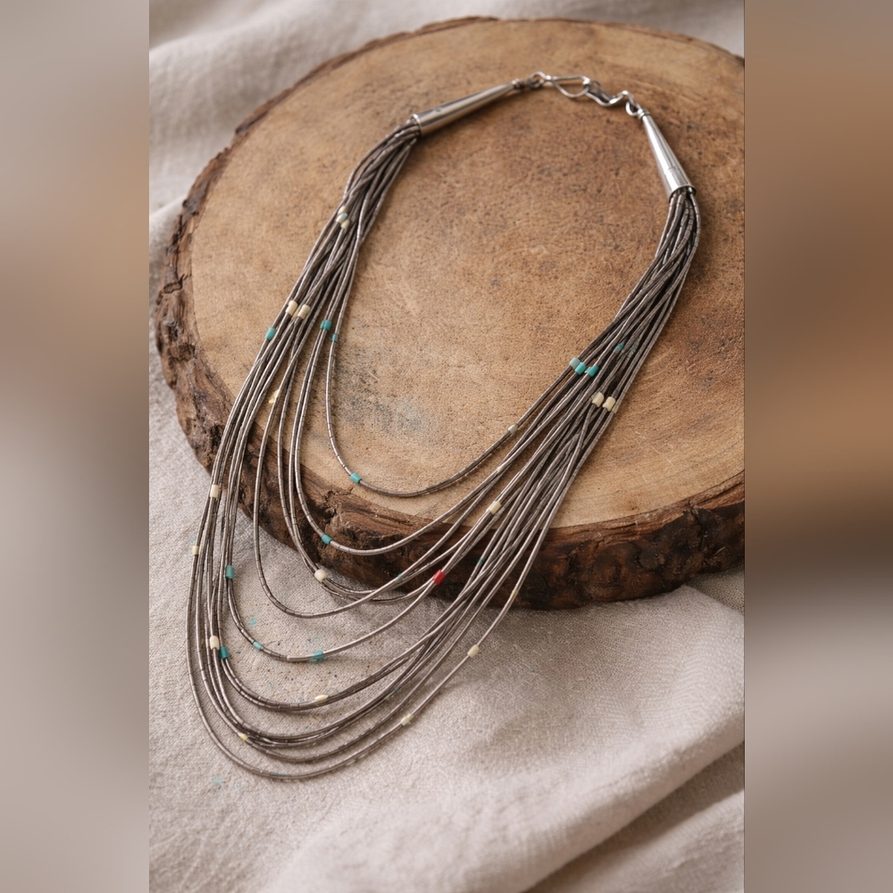 Sterling Silver Necklace with Turquoise and Brown Accents